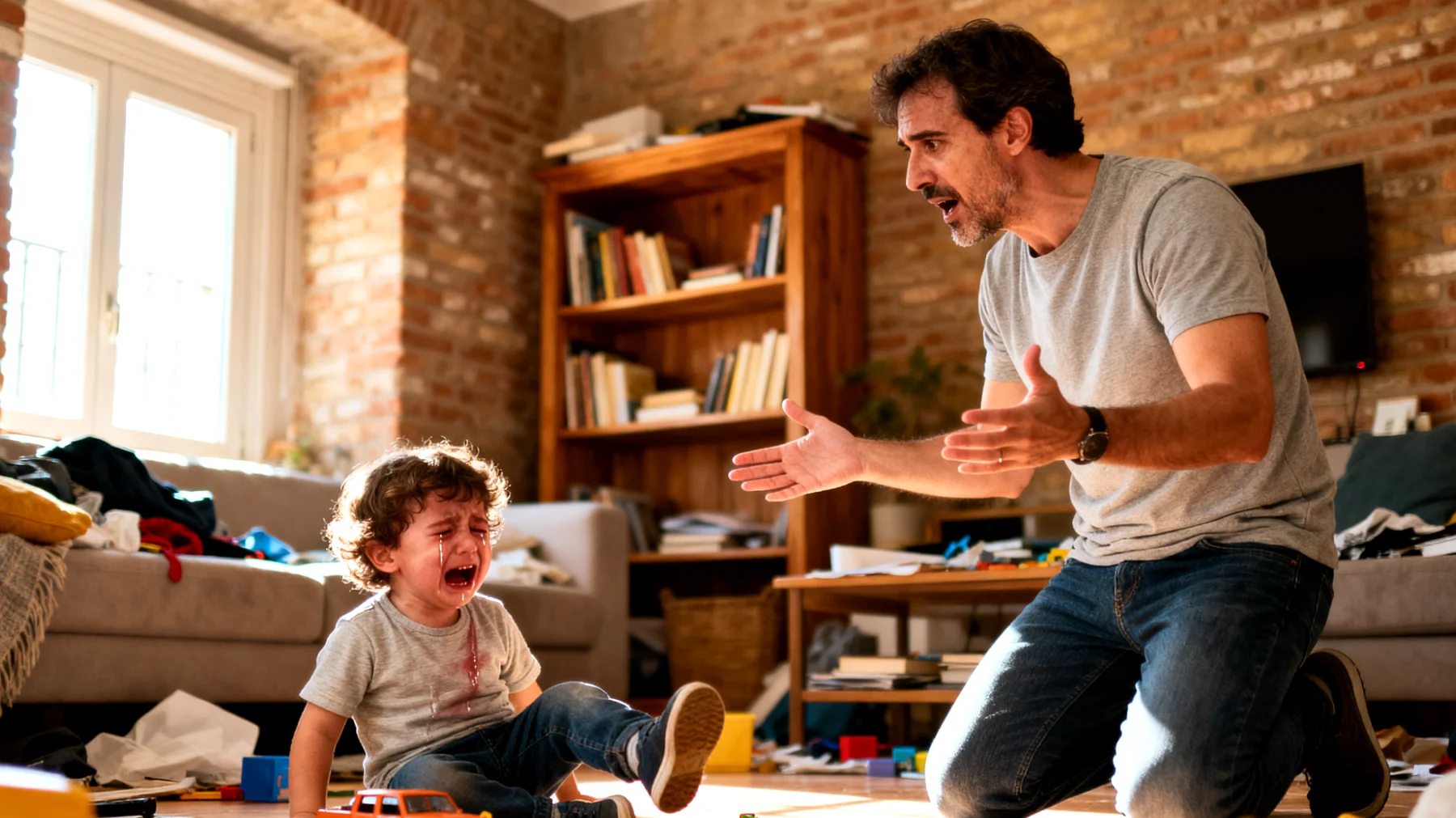 Il papà fatica a gestire i comportamenti oppositivi e le ribellioni del bambino, che spesso risponde con capricci, urla e rifiuto delle regole, creando tensione e frustrazione nel rapporto padre-figlio"